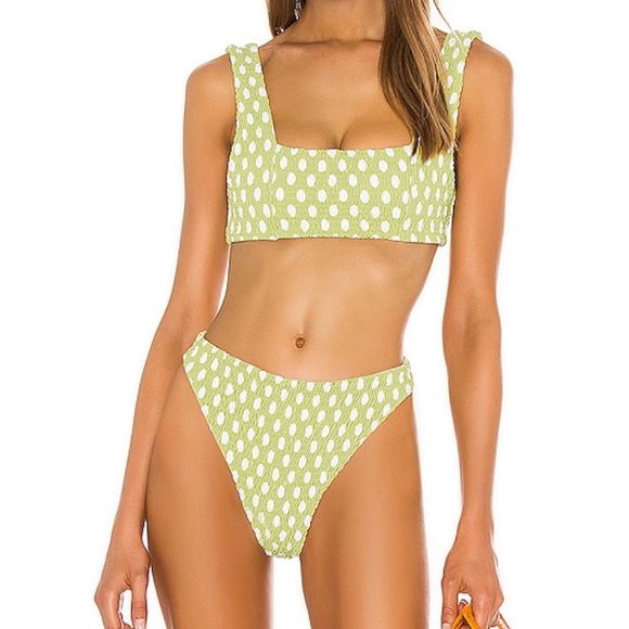 Tularosa Sammie Top & Bottom in Chartreuse Dot medium Revolve polka dot bikini
